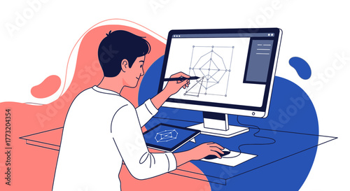 Creative Designer Concentrated On Digital Sketching and Design on Modern Technology