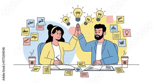 Creative Team Celebrates Project Success: High Five for Idea Generation and Collaboration