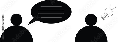 Black and white vector illustration of a feather, a set of golf balls, and an empty frying pan with a fork on a plate