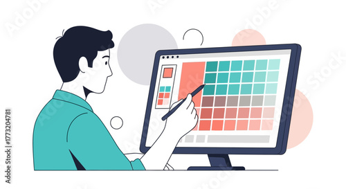 Digital Artist Crafting Colors: Designing on a Screen with Modern Graphic Design Software
