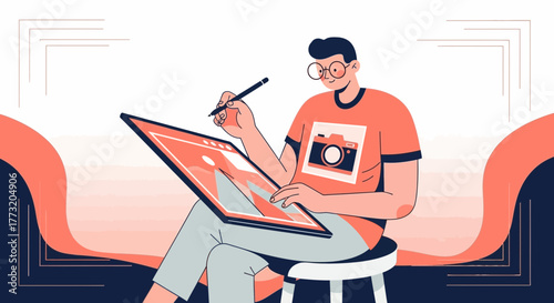 Creative Professional Working at Digital Art on Modern Tablet With Stylus Device