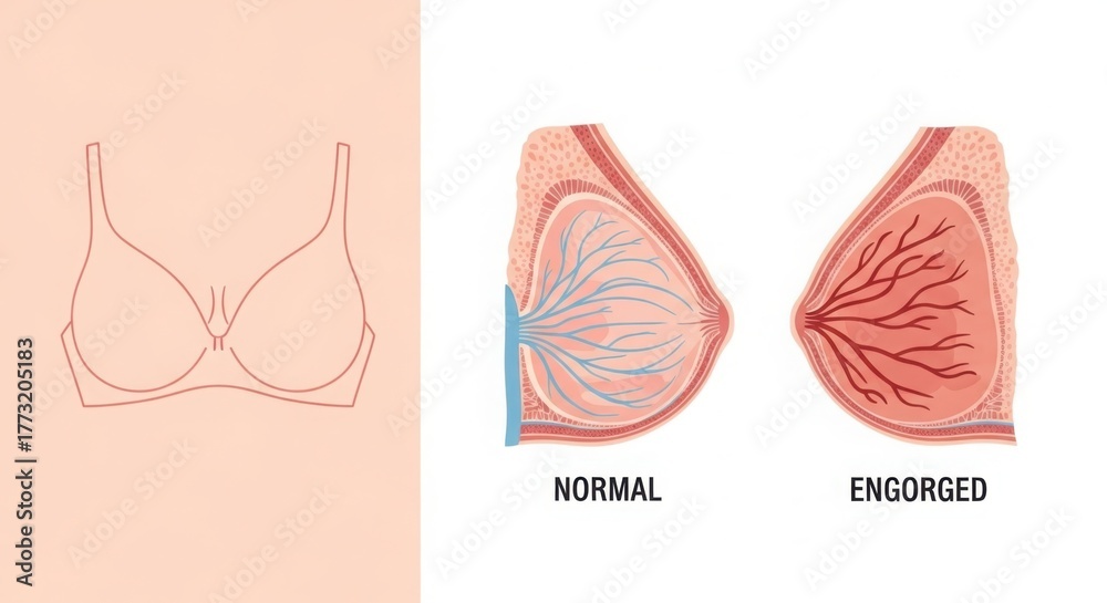 Obraz premium Comparative diagram illustrates normal versus excised breast tissue anatomy illustration