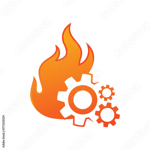 Flame and gear logo for mechanical engineering industrial maintenance repair automation service branding energy

