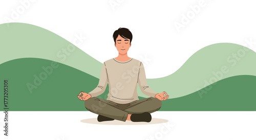 Meditative Illustration Depicting Serenity and Tranquility In Modern, Minimalist Style