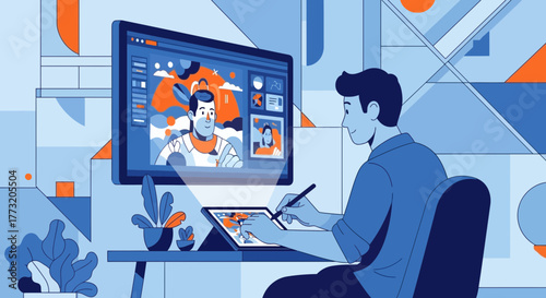 Online Collaboration And Digital Design Process And Modern Technology Illustrations