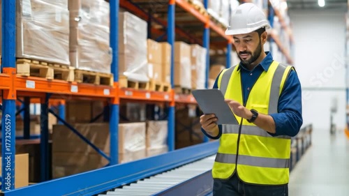 Warehouse worker checking inventory.