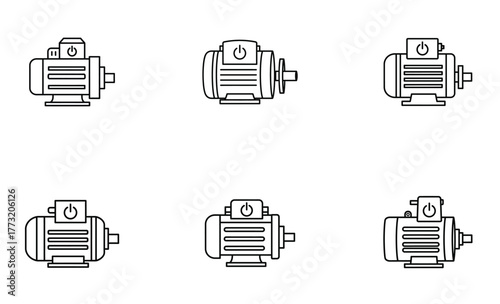 Electric Motor Vector Icon Set – Industrial Machine Silhouette, Line Art Motor Symbol Collection