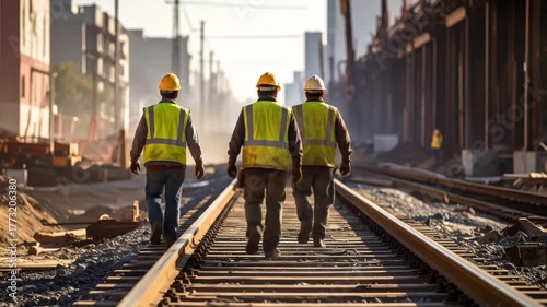 Workers Walking on Rails.