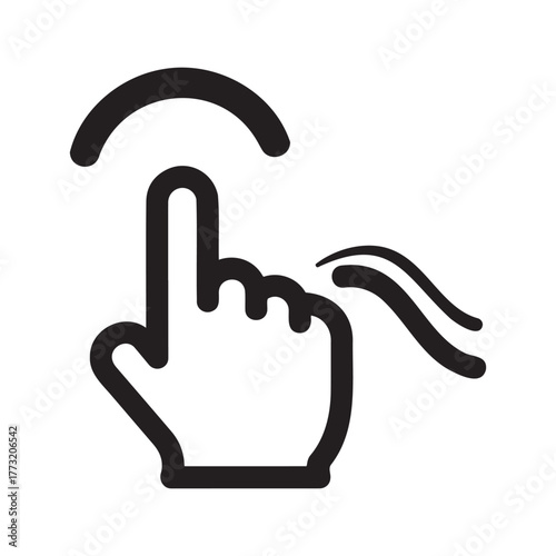 Hand cursor icon with a curved line above and wavy lines to the side
