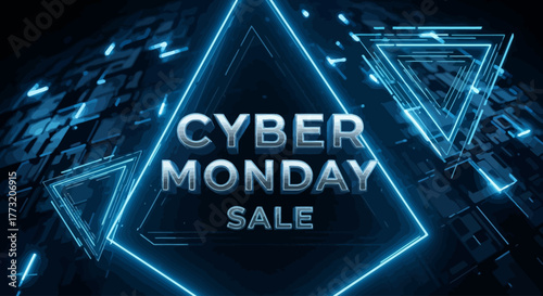 Futuristic Neon Triangle Cyber Monday Banner Background