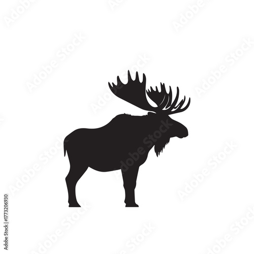 Set of black moose silhouettes in various poses.