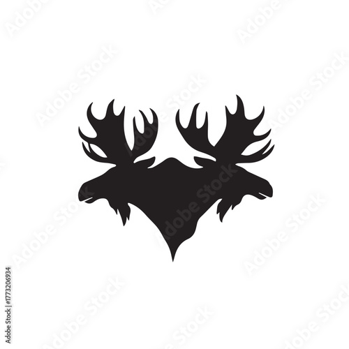 Set of black moose silhouettes in various poses.