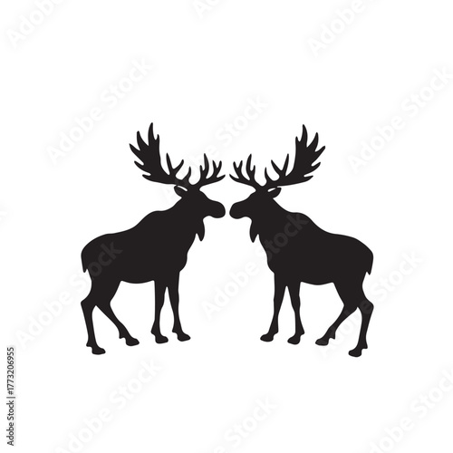 Set of black moose silhouettes in various poses.
