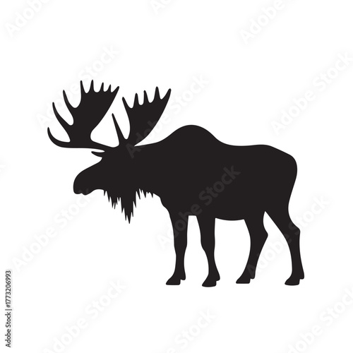 Set of black moose silhouettes in various poses.