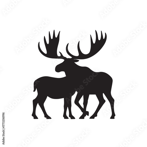 Set of black moose silhouettes in various poses.