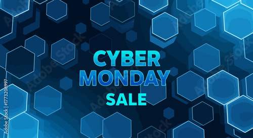 Cyber Monday Glowing Hexagon Tech Background