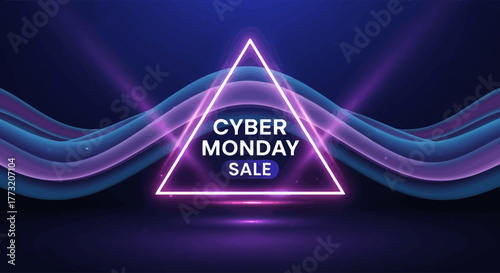 Cyber Monday Neon Triangle Wave Background