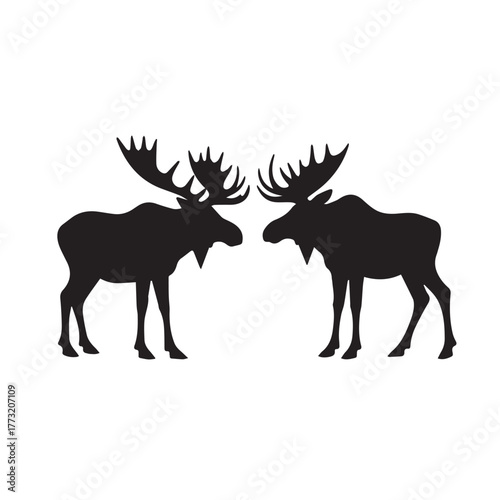 Set of black moose silhouettes in various poses.
