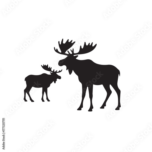 Set of black moose silhouettes in various poses.