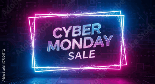 Cyber Monday Holographic Neon Frame Sale Background
