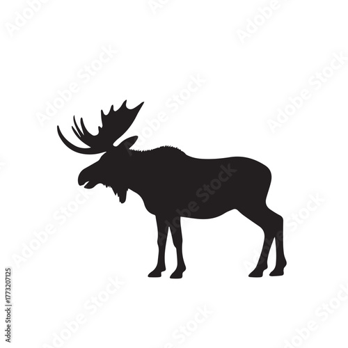 Set of black moose silhouettes in various poses.