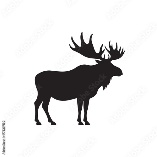 Set of black moose silhouettes in various poses.