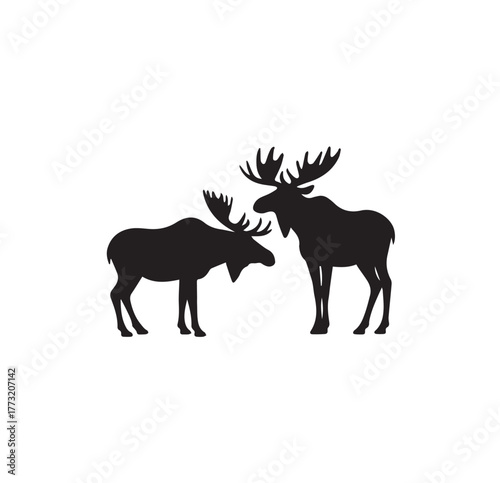 Set of black moose silhouettes in various poses.