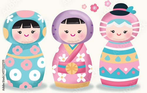 Dolls with Flowers Vector Set 