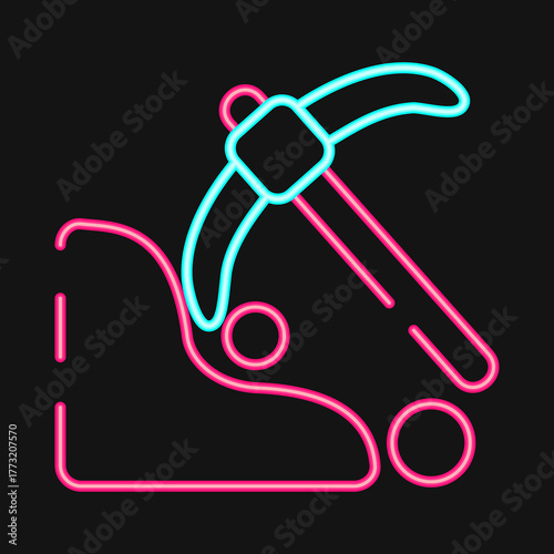 Icon surface mine. Gold mining elements. Icon in neon style.