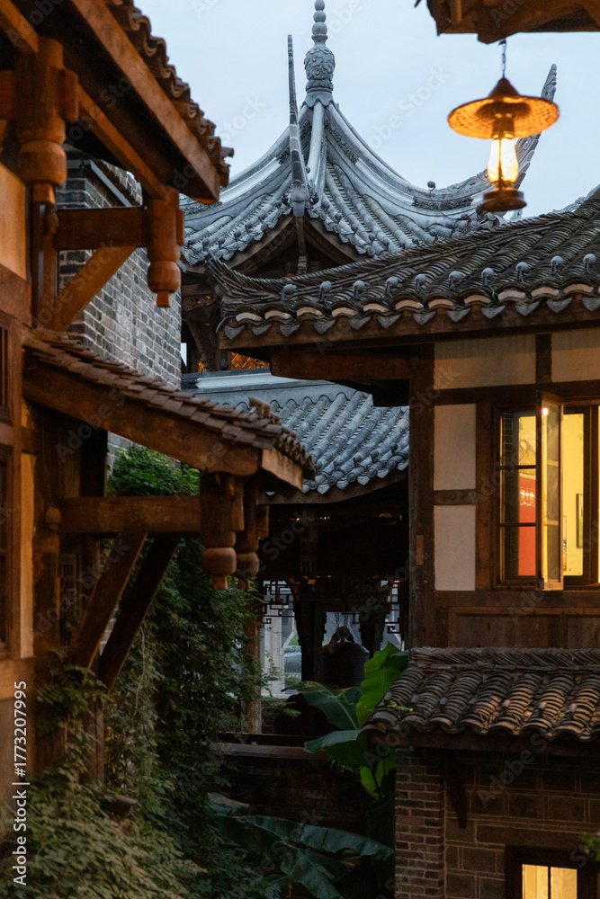 Obraz premium Ancient form wooden Chinese vintage buildings