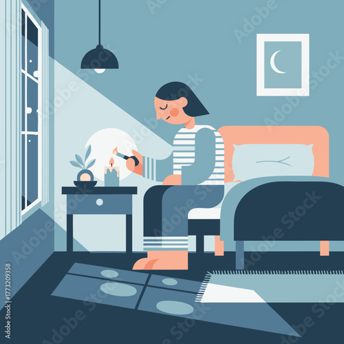 Peaceful evening ritual lighting candles in bedroom for relaxation moment