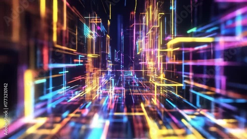 Abstract digital network structure with colorful lines and futuristic design