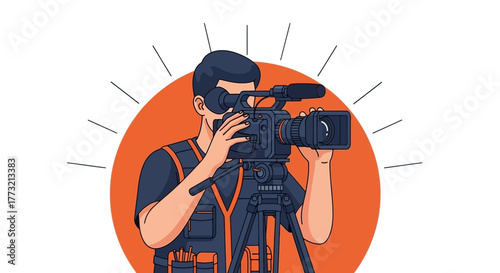 Professional Videographer Capturing Footage With His Camera, Ready To Film Great Content
