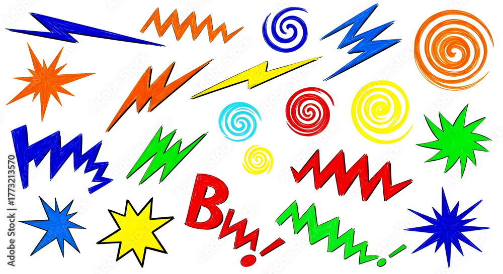 Obraz premium Collection of colorful cartoon design elements isolated on transparent background