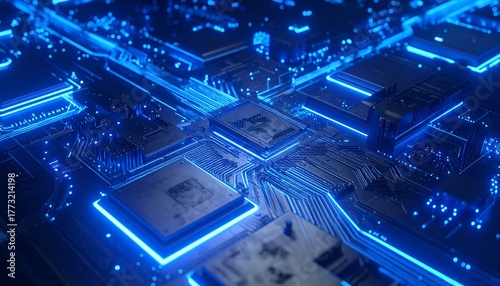 Wallpaper Mural Futuristic Circuit Board with Blue Glowing Technology Elements Torontodigital.ca