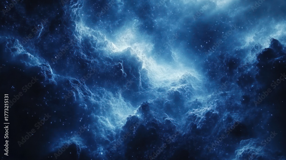 Fototapeta premium Cosmic nebula, swirling clouds of blue, outer space, stunning view, digital art, background