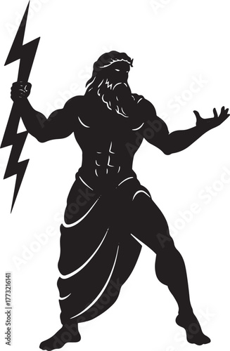 Powerful god of thunder and sky silhouette. Ancient Greek mythology vector illustration 100 eps