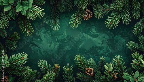 Festive frame of fir and evergreen foliage