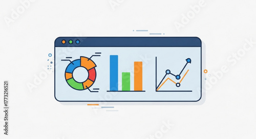Data analysis dashboard illustration showcasing a comprehensive overview of key performance indicators with charts and graphs