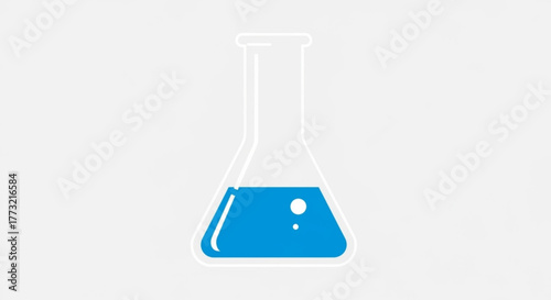 Illustration of a blue liquid in a flask, representing chemistry, science, experiment, and laboratory research