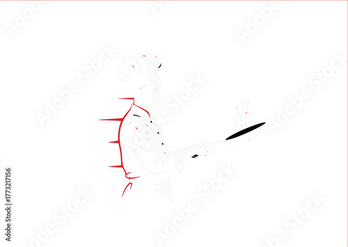 Dynamic illustration of a chef in a hat, cooking with a frying pan, symbolizing culinary expertise