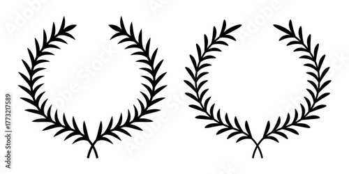 Set of circular laurel wreath. Emblem floral Greek branch of oak leaves, eucalyptus leaf, Wheat, winner award, champion medal, swirls, twigs and flower ornaments vector	