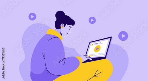 Woman Watching Video On Laptop In Digital Environment Representing Modern Media