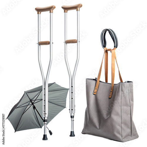 Get well gifts include stylish bag, umbrella and crutches for a speedy recovery, showing support and care during rehabilitation after injury