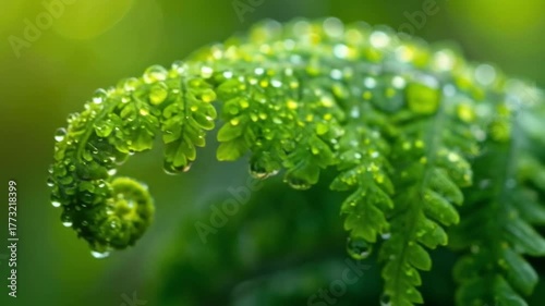 Fern frond dew drops.