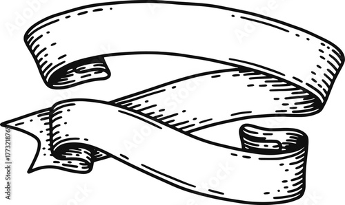 Artistic retro hand-drawn flowing ribbon banner graphic, versatile for various design applications and decorative purposes