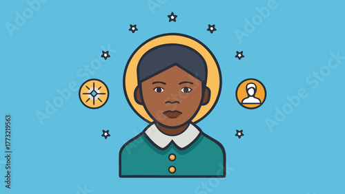 Iconic Portrait of Harriet Tubman with Stars and Halo