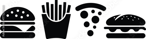 Iconic fast food meal assortment featuring burgers fries and pizza slices for culinary branding