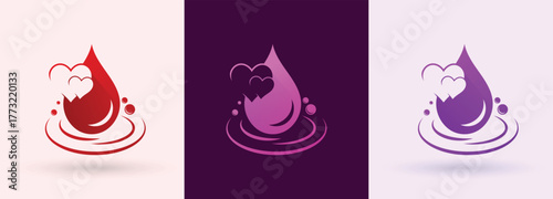 Water drop heart swoosh logo splash clean service charity plumbing brand icon
