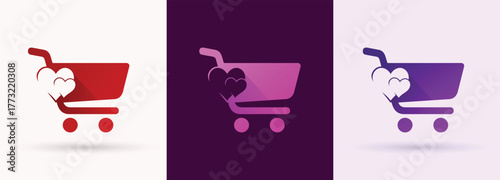 Shopping cart heart swoosh logo ecommerce retail store sale charity service icon
